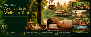 Authentic Ayurvedic therapy, wellness retreat, meditation, herbal treatments, and Kerala backwater houseboat.