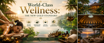 Luxury Ayurvedic spa treatment in Kerala with wellness resort, herbal therapies and peaceful tropical surroundings.