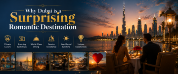 Couple enjoying a romantic dinner overlooking Dubai skyline with luxury experiences highlighted.